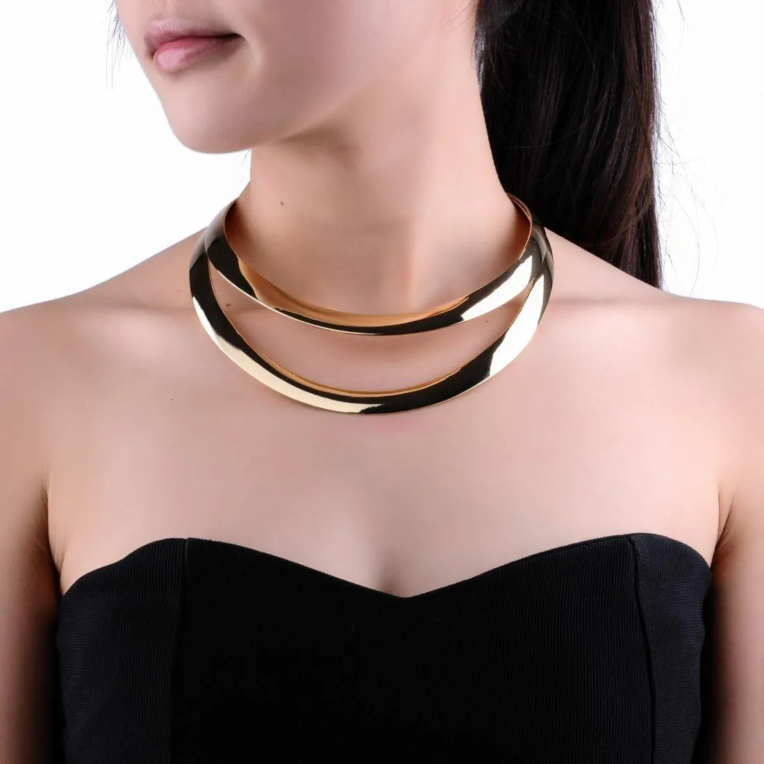 Jerollin Gold/Silver Choker Collar Necklaces for Women, Stainless Steel Gold Statement Necklace Open Choker Bib Necklace African Jewelry Necklace