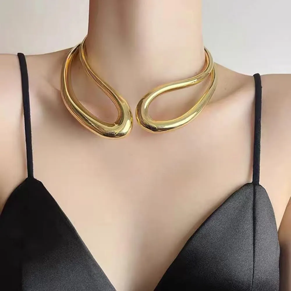 Jerollin Gold/Silver Choker Collar Necklaces for Women, Stainless Steel Gold Statement Necklace Open Choker Bib Necklace African Jewelry Necklace