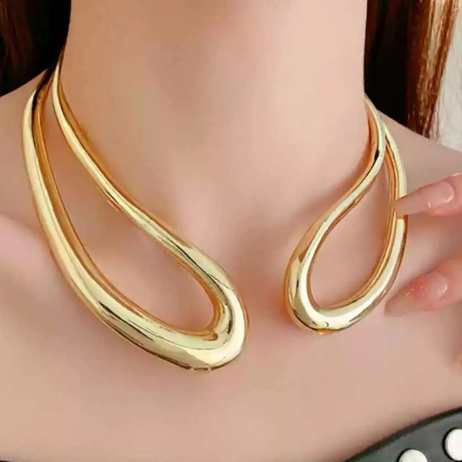 Jerollin Gold/Silver Choker Collar Necklaces for Women, Stainless Steel Gold Statement Necklace Open Choker Bib Necklace African Jewelry Necklace