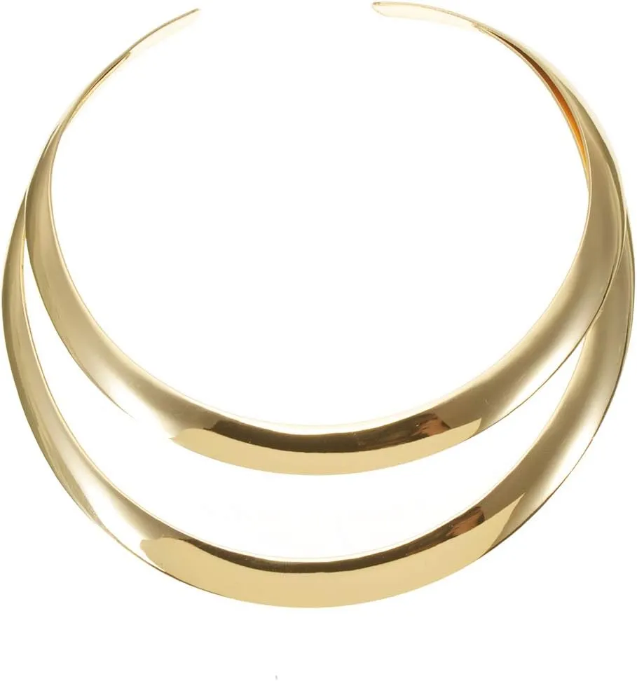 Jerollin Gold/Silver Choker Collar Necklaces for Women, Stainless Steel Gold Statement Necklace Open Choker Bib Necklace African Jewelry Necklace