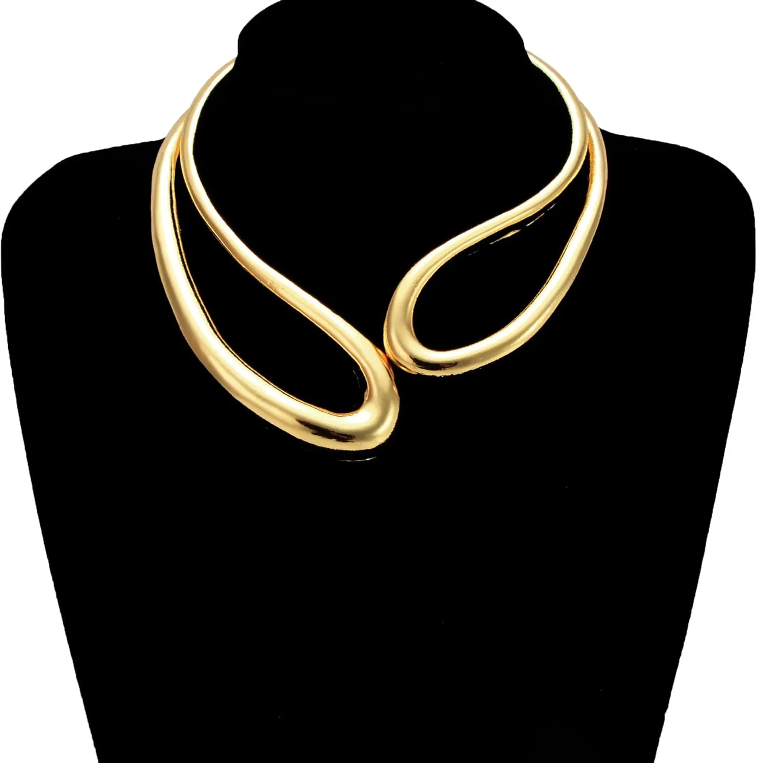Jerollin Gold/Silver Choker Collar Necklaces for Women, Stainless Steel Gold Statement Necklace Open Choker Bib Necklace African Jewelry Necklace