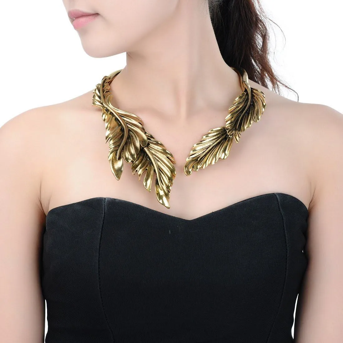 Jerollin Women's Statement Collar Choker Chuncky Bib Necklace Set, African Sparkling Canine Shape Fringe Necklace