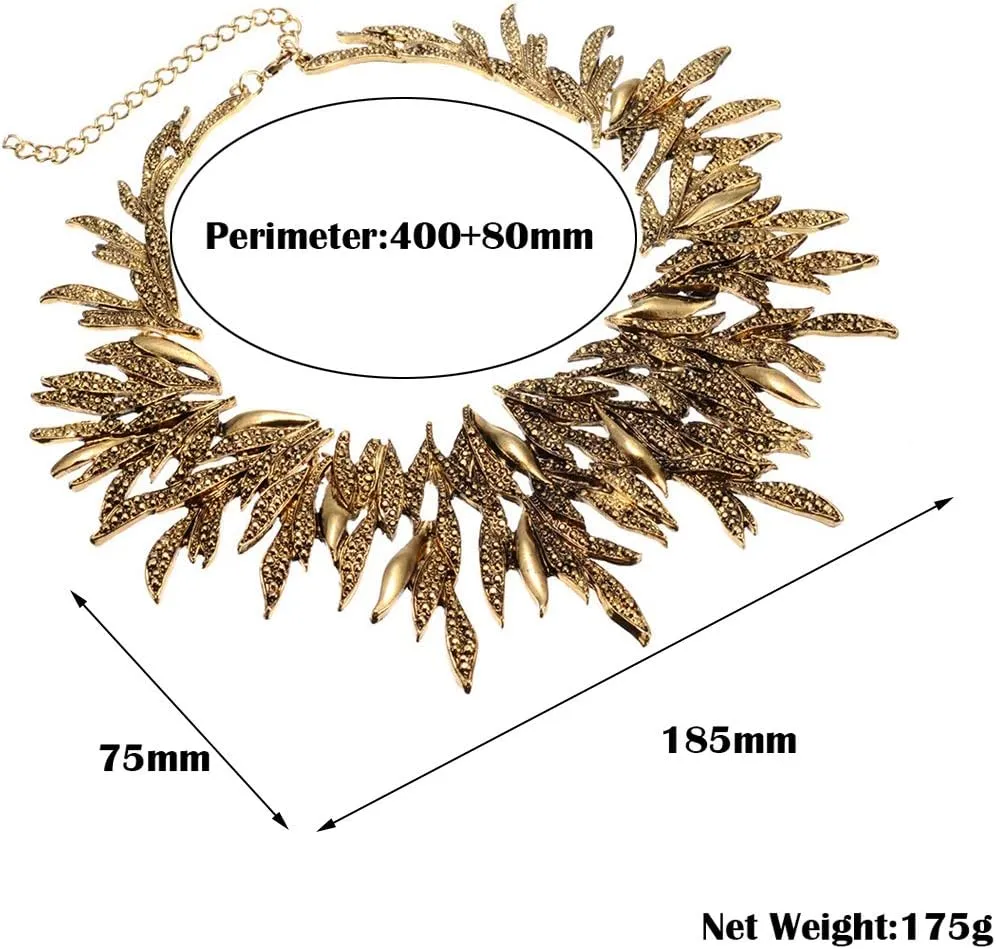 Jerollin Women's Statement Collar Choker Chuncky Bib Necklace Set, African Sparkling Canine Shape Fringe Necklace