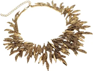 Jerollin Women's Statement Collar Choker Chuncky Bib Necklace Set, African Sparkling Canine Shape Fringe Necklace