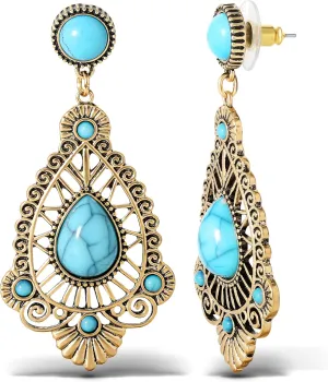 Jessica Simpson Womens Turquoise Earrings - Oxidized Gold-Tone or Silver-Tone Turquoise Dangle Earrings for Women