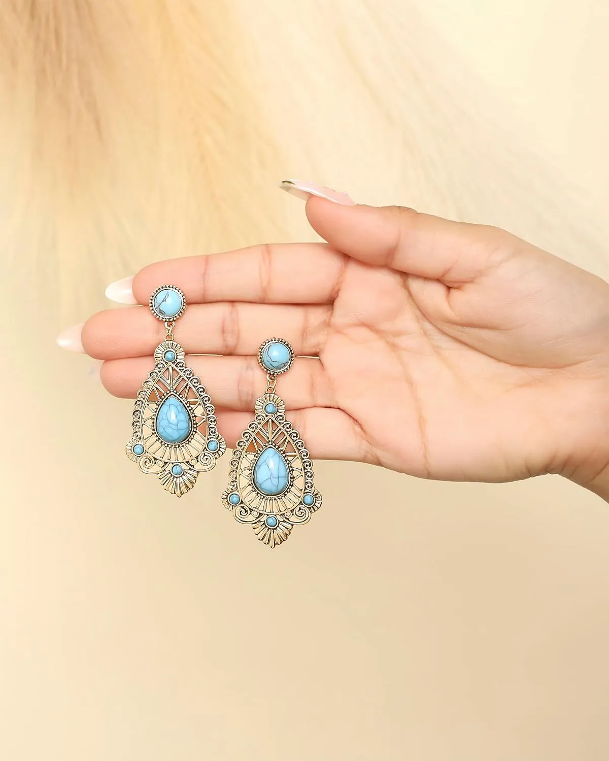 Jessica Simpson Womens Turquoise Earrings - Oxidized Gold-Tone or Silver-Tone Turquoise Dangle Earrings for Women