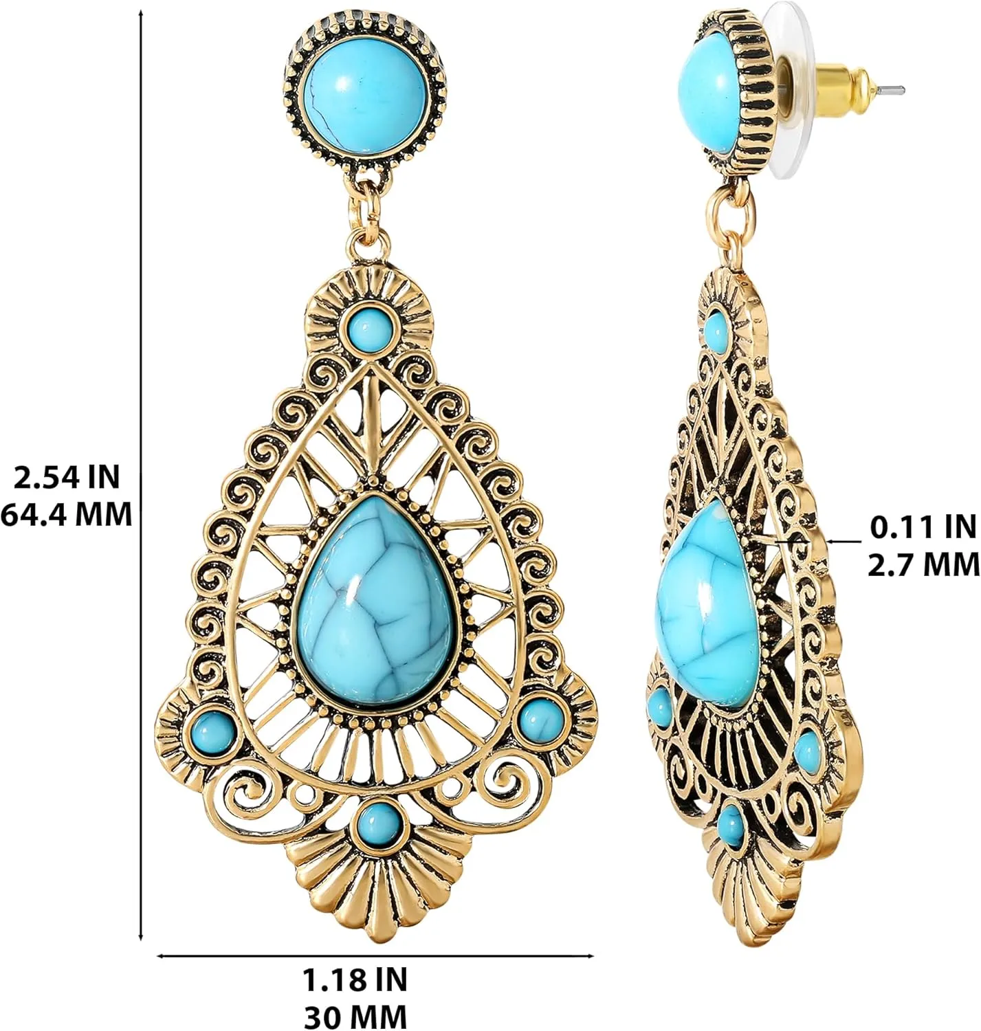 Jessica Simpson Womens Turquoise Earrings - Oxidized Gold-Tone or Silver-Tone Turquoise Dangle Earrings for Women