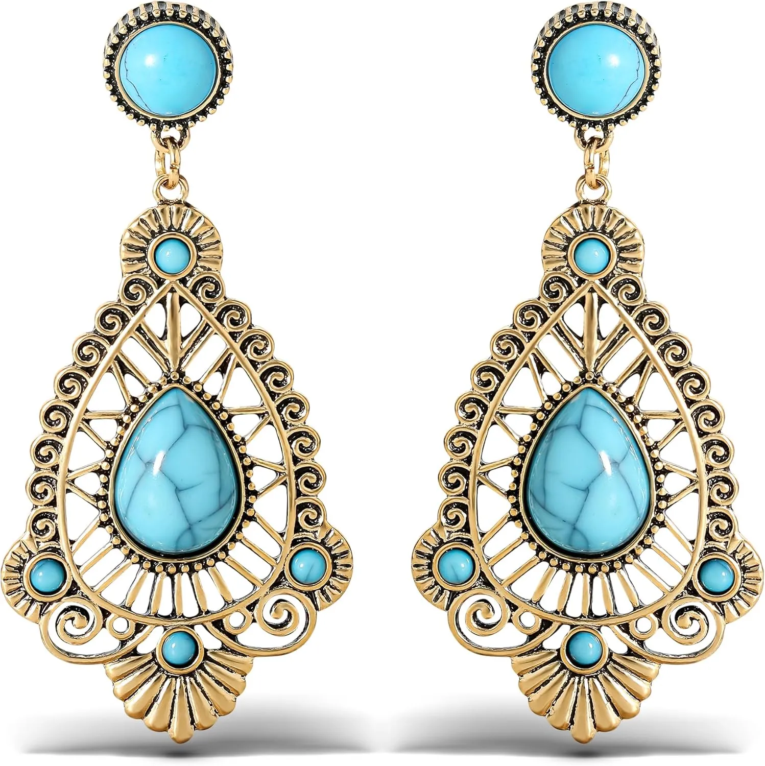 Jessica Simpson Womens Turquoise Earrings - Oxidized Gold-Tone or Silver-Tone Turquoise Dangle Earrings for Women