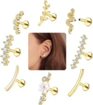 Jewdreamer Cartilage Earrings for Women 16G Helix Piercing Jewelry Stainless Steel Internal Thread CZ Flat Back Cartilage Conch Piercing Jewelry Helix Tragus Cartilage Earring for Women Men