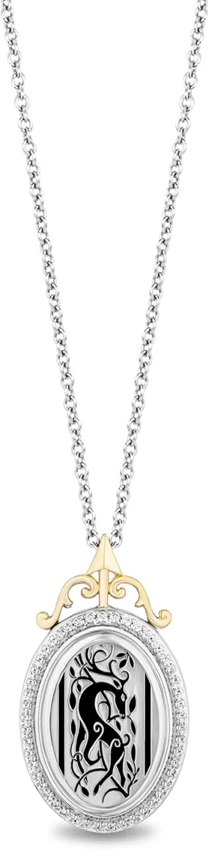 Jewelili Enchanted Disney Fine Jewelry Sterling Silver 1/6 Cttw Natural White Round Diamond Brave 10th Anniversary Collectors Edition Merida Antique Medallion Pendant Necklace 18" Cable Chain