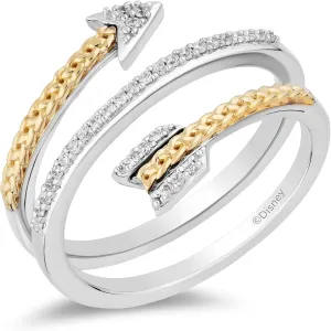 Jewelili Enchanted Disney Fine Jewelry Sterling Silver and 10K Yellow Gold with 1/10 CTTW Diamonds Merida Ring