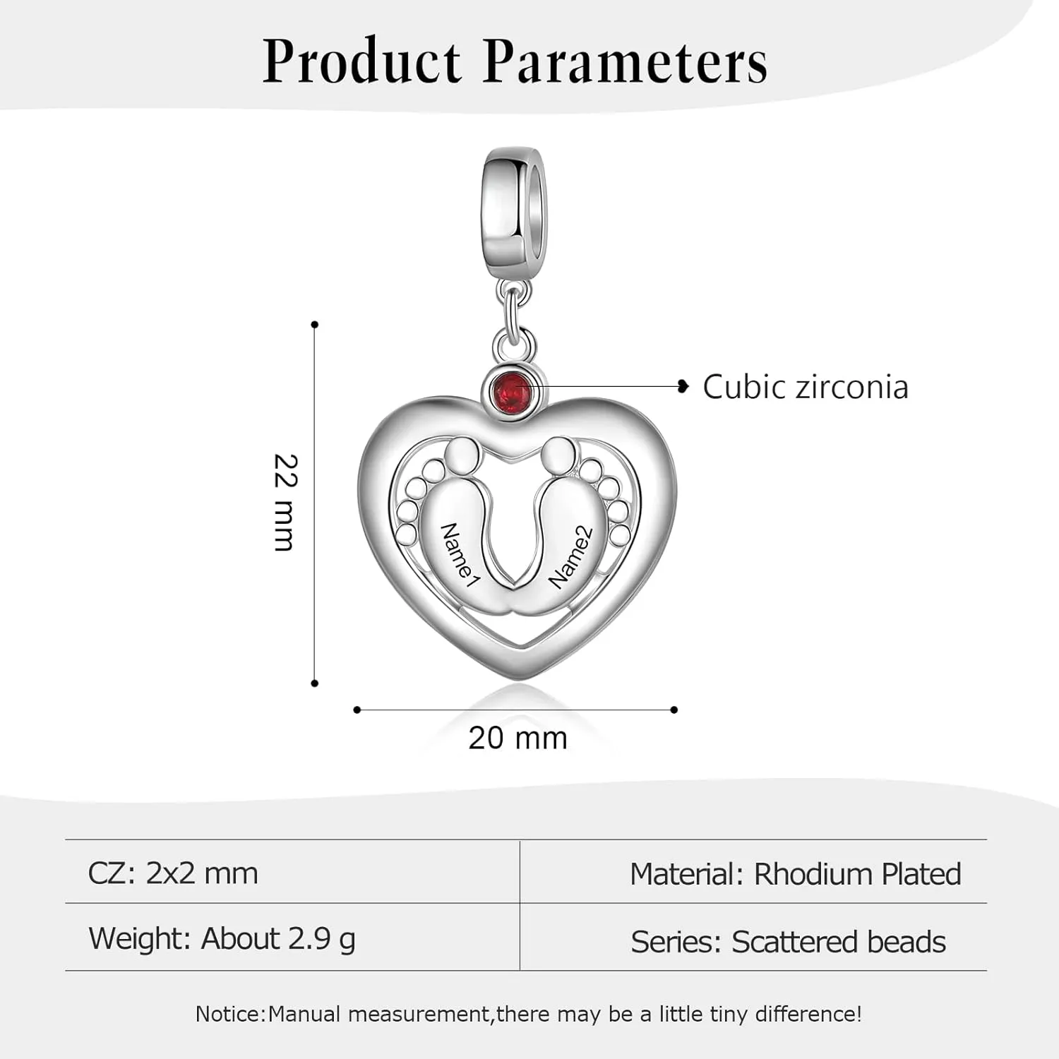 JewelOra Personalized Photo Feet Charm Bead Fit Pandora Bracelet Necklace Customized Engraved Name Heart Charm Bead with Simulated Birthstones Jewelry Gift for Mother Daughter Sister