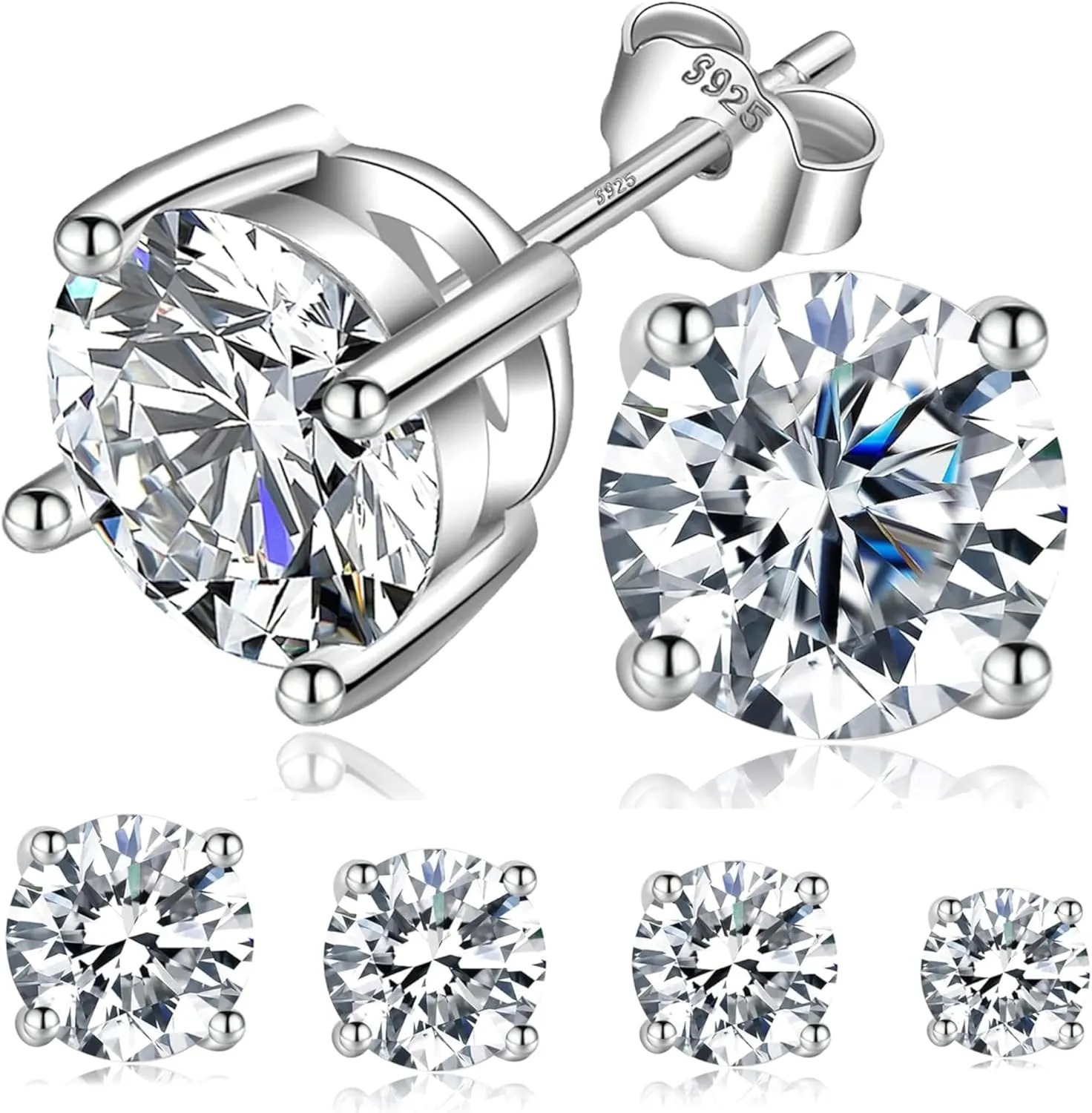 Jewelry Moissanite Stud Earrings For Women, 0.2-8CT Four-Prong S925 Sterling Silver Unisex Earring, (D Color VVS1 Clarity Moissanite) Hypoallergenic 14K White Gold/Gold Plated Earrings For Men Women Gift