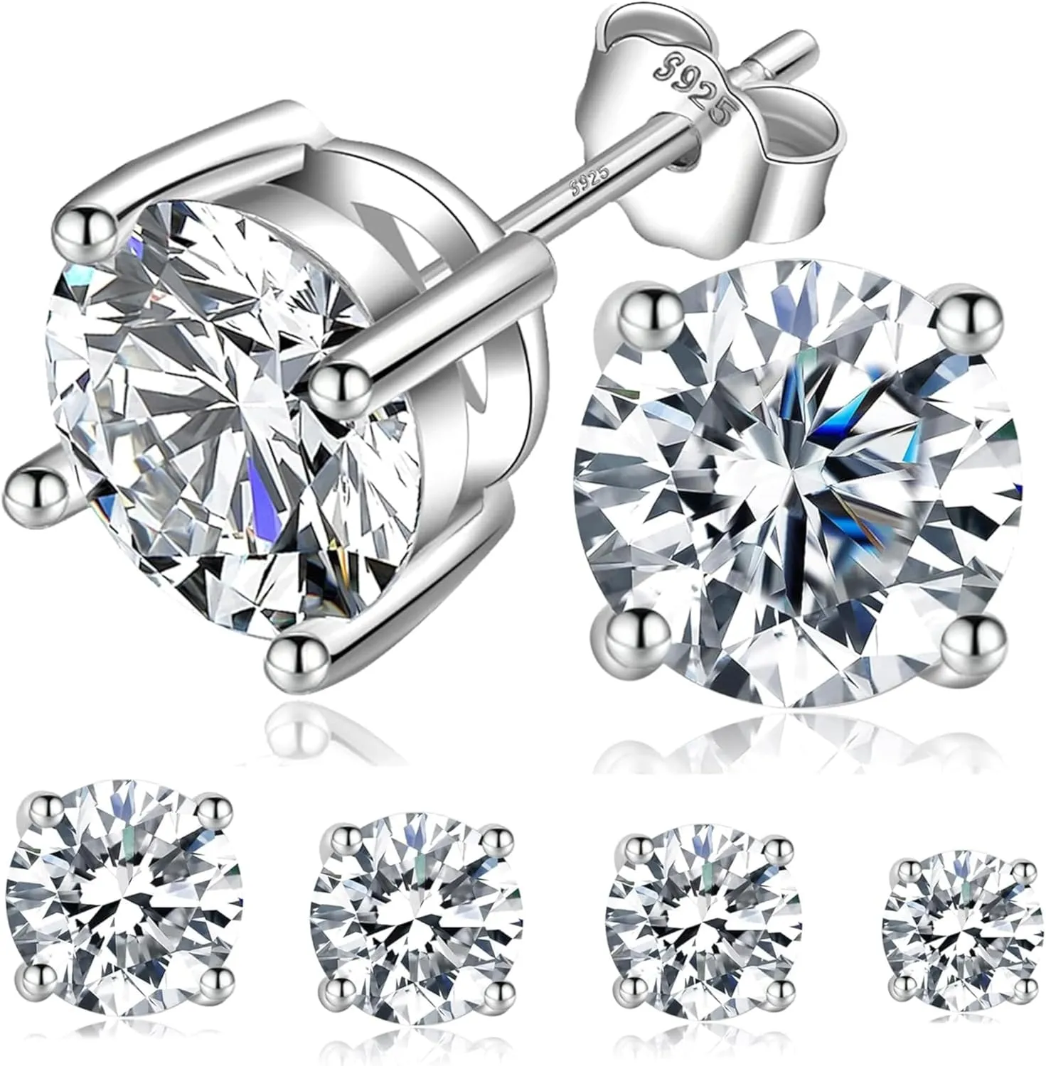 Jewelry Moissanite Stud Earrings For Women, 0.2-8CT Four-Prong S925 Sterling Silver Unisex Earring, (D Color VVS1 Clarity Moissanite) Hypoallergenic 14K White Gold/Gold Plated Earrings For Men Women Gift
