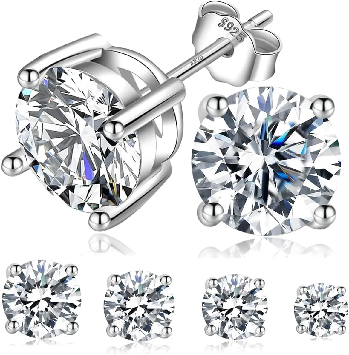 Jewelry Moissanite Stud Earrings For Women, 0.2-8CT Four-Prong S925 Sterling Silver Unisex Earring, (D Color VVS1 Clarity Moissanite) Hypoallergenic 14K White Gold/Gold Plated Earrings For Men Women Gift