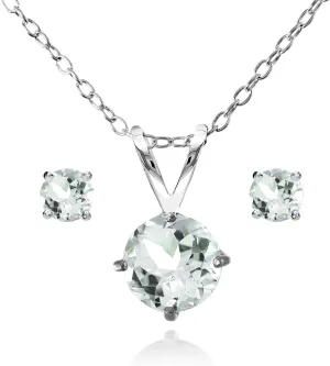 Jewelry Sets for Women, Necklace and Earring Sets for Women, Birthstone Jewelry, Genuine or Synthetic Gemstone, Round Solitaire, Pendant Necklace, Stud Earrings, Sterling Silver Jewelry or Gold Flash