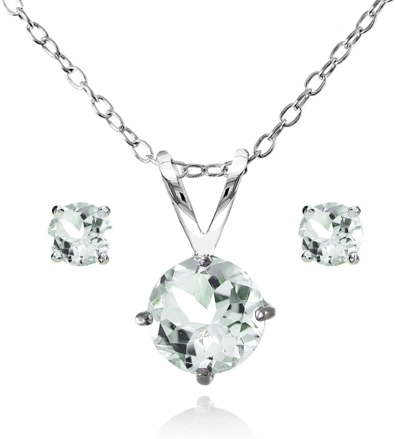 Jewelry Sets for Women, Necklace and Earring Sets for Women, Birthstone Jewelry, Genuine or Synthetic Gemstone, Round Solitaire, Pendant Necklace, Stud Earrings, Sterling Silver Jewelry or Gold Flash