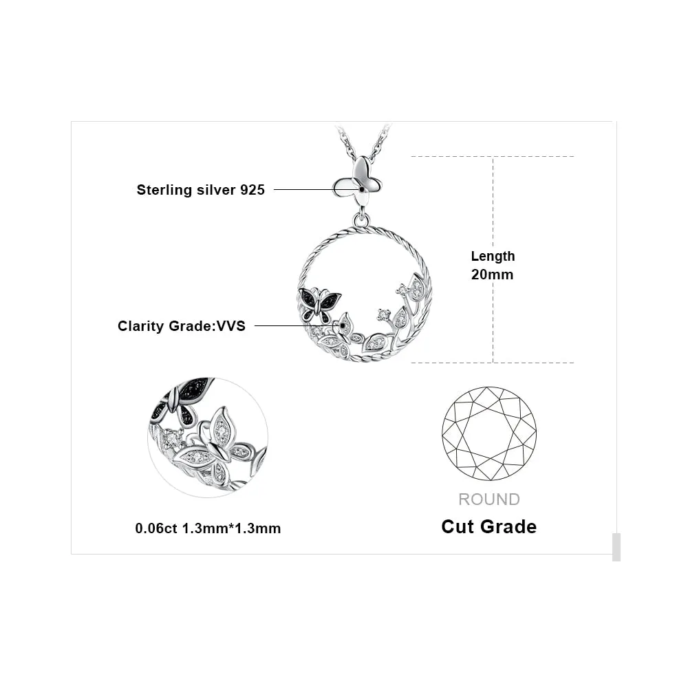 JewelryPalace Butterfly Flower 925 Sterling Silver Pendant Natural Black Spinel Gemstone Pendant Necklace Women Jewelry No Chain