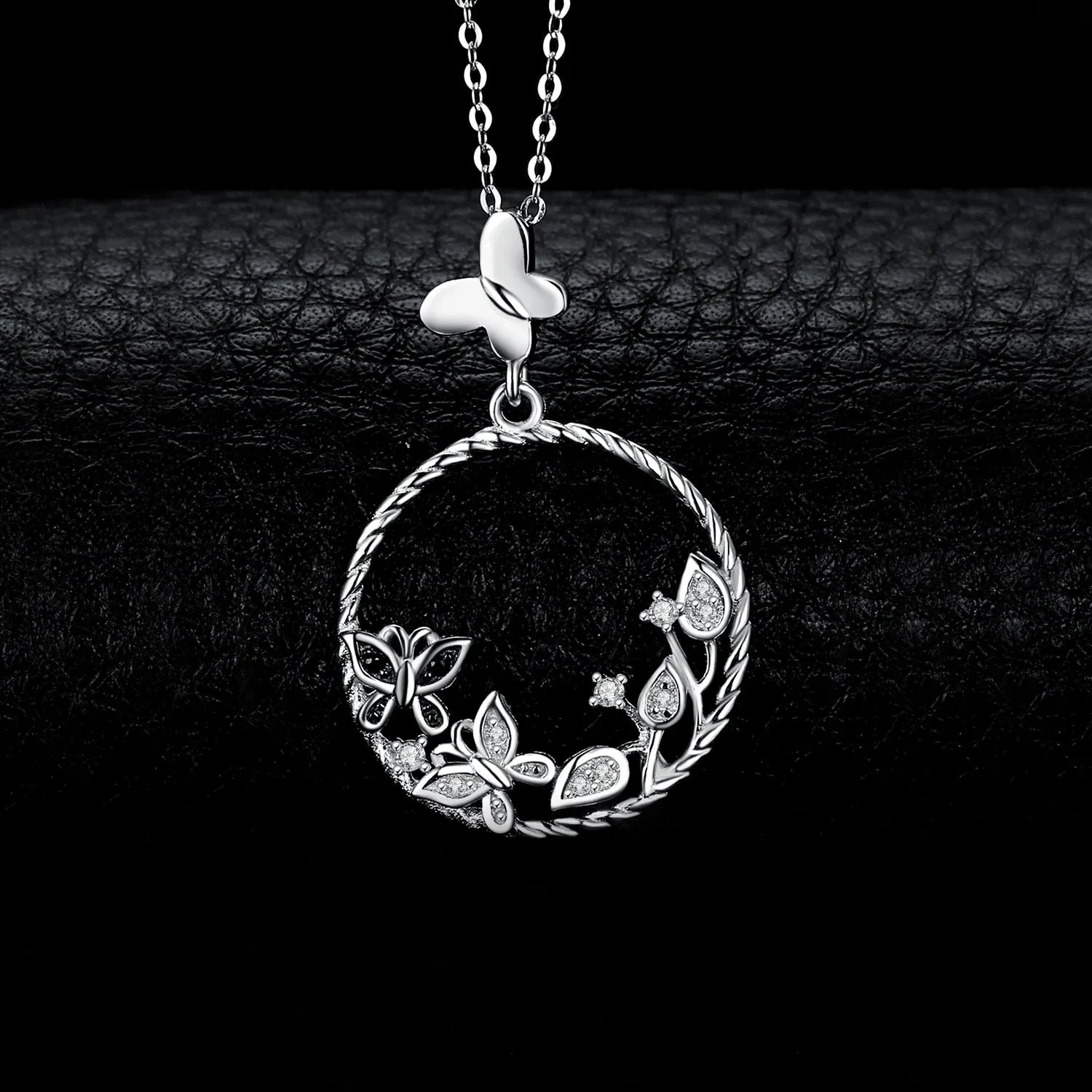JewelryPalace Butterfly Flower 925 Sterling Silver Pendant Natural Black Spinel Gemstone Pendant Necklace Women Jewelry No Chain