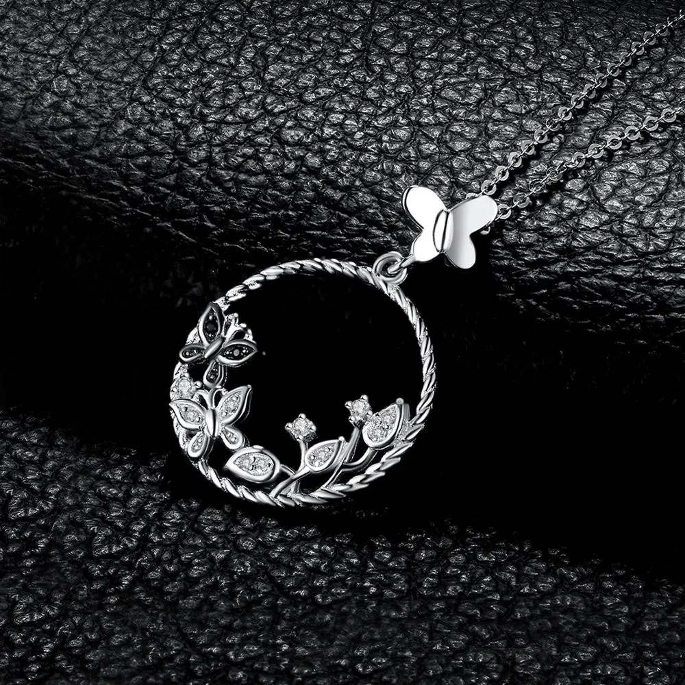 JewelryPalace Butterfly Flower 925 Sterling Silver Pendant Natural Black Spinel Gemstone Pendant Necklace Women Jewelry No Chain