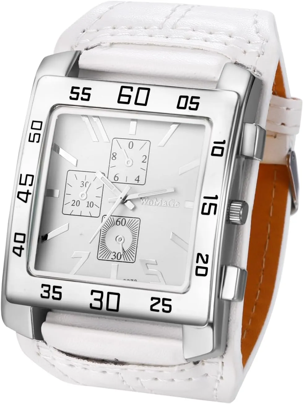 JewelryWe Square Leather Wrist Watch for Men Punk Analog Quartz Watch Black Casual Business Dress Watches