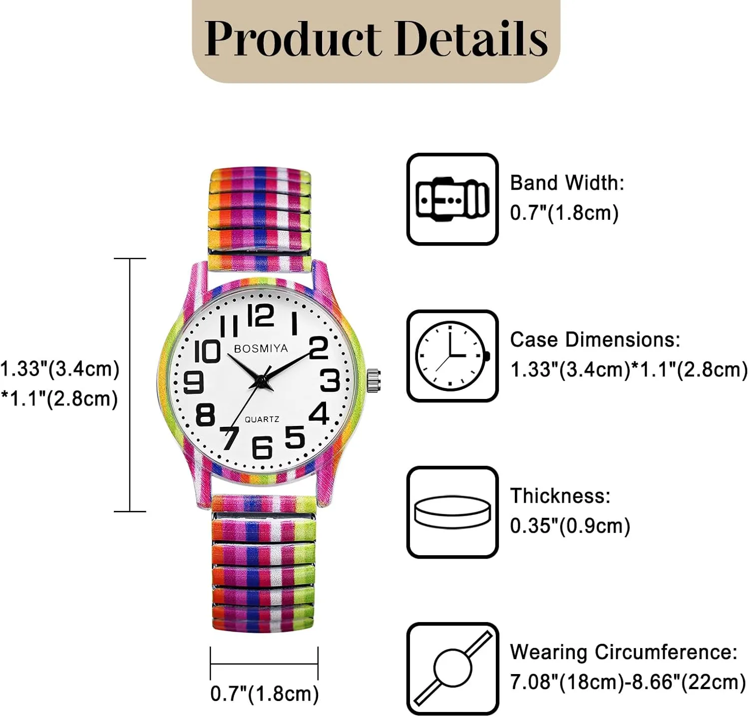 JewelryWe Womens Stretch Band Watches: Easy Reader Analog Quartz Elastic Watch Casual Floral Expansion Band Wristwatch