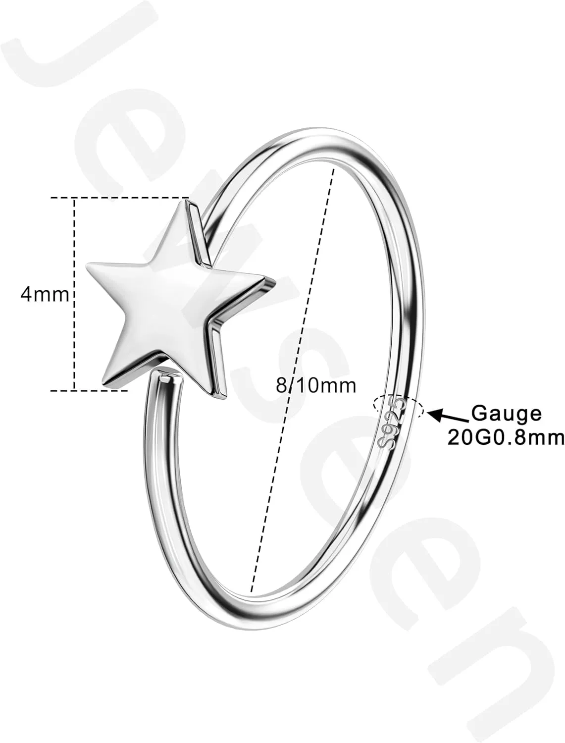 Jewseen 20g Nose Rings Hoops 925 Sterling Silver Nose Piercing Jewelry Star Cartilage Hoop Earrings Helix Rook Daith Tragus Earrings for Women