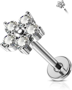 Jewseen G23 Titanium Cartilage Studs Internally Threaded Conch Piercing Jewelry 16G Helix Earrings CZ Flat Back Stud Flower Cartilage Earrings Opal Lip Rings Tragus Conch Nose Piercing