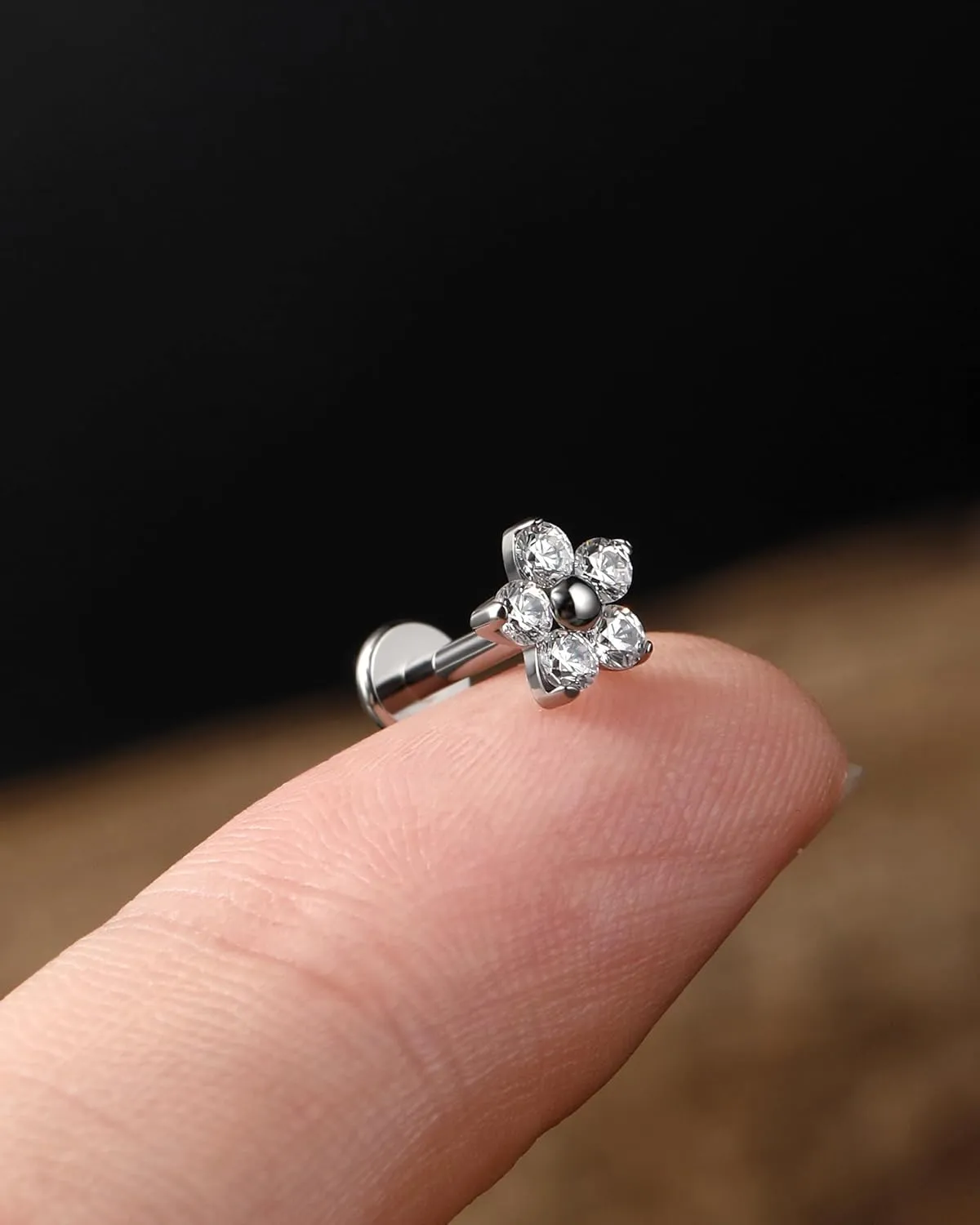 Jewseen G23 Titanium Cartilage Studs Internally Threaded Conch Piercing Jewelry 16G Helix Earrings CZ Flat Back Stud Flower Cartilage Earrings Opal Lip Rings Tragus Conch Nose Piercing