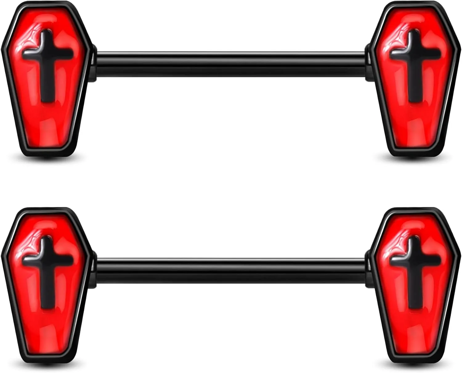 Jewseen Halloween Nipple Rings 14G Piercing Jewelry - Red Coffin Barbell Body Jewelry for Women Men