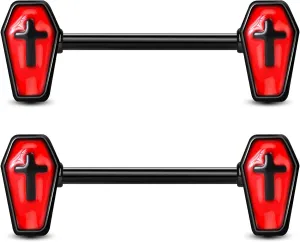 Jewseen Halloween Nipple Rings 14G Piercing Jewelry - Red Coffin Barbell Body Jewelry for Women Men