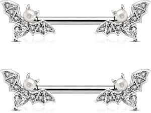 Jewseen Nipple Barbell 14g Piercing Jewelry with Sparkling CZ Stones - Perfect for Halloween Body Piercing