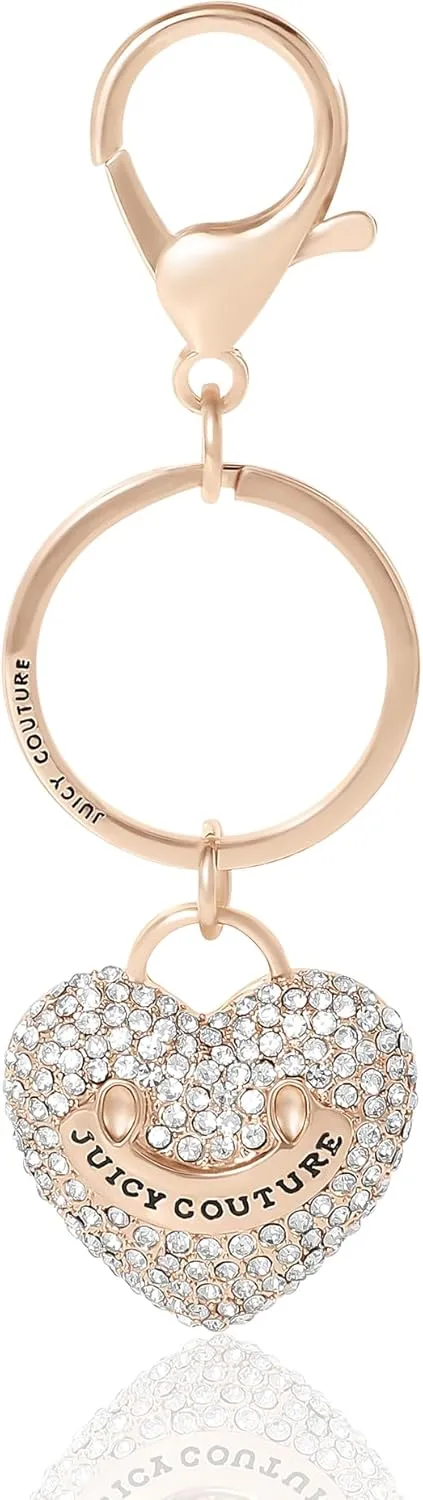 Juicy Couture Cute Keychains for Women, Gold-Tone Logo Key Chain with Clear Crystals, Purse Charms, Bag Charms, Juicy Gifts