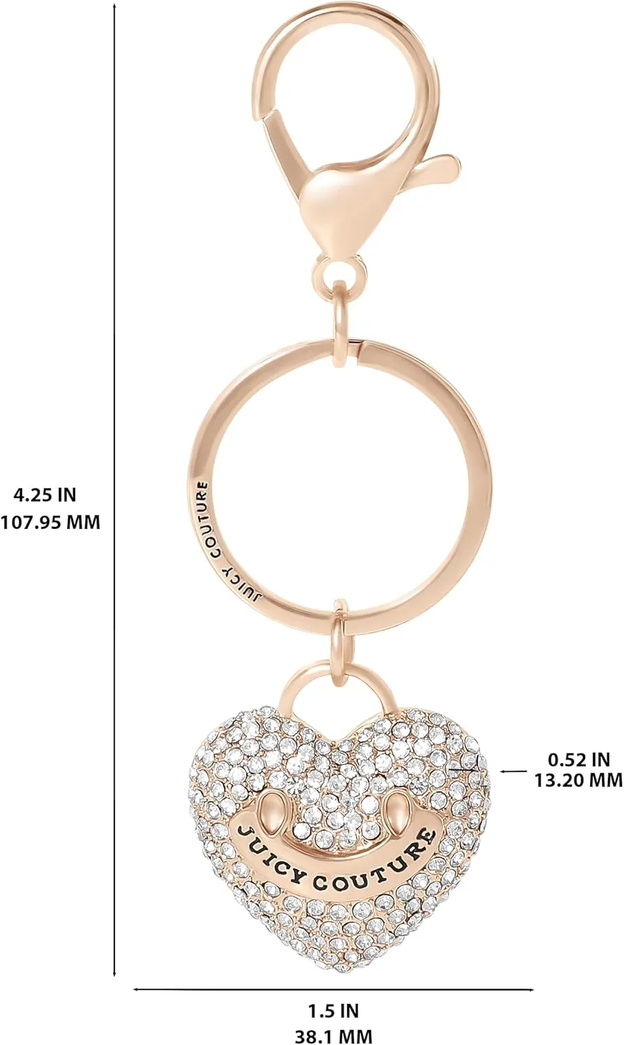 Juicy Couture Cute Keychains for Women, Gold-Tone Logo Key Chain with Clear Crystals, Purse Charms, Bag Charms, Juicy Gifts