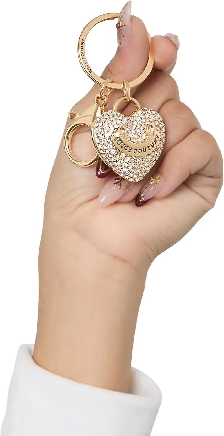 Juicy Couture Cute Keychains for Women, Gold-Tone Logo Key Chain with Clear Crystals, Purse Charms, Bag Charms, Juicy Gifts
