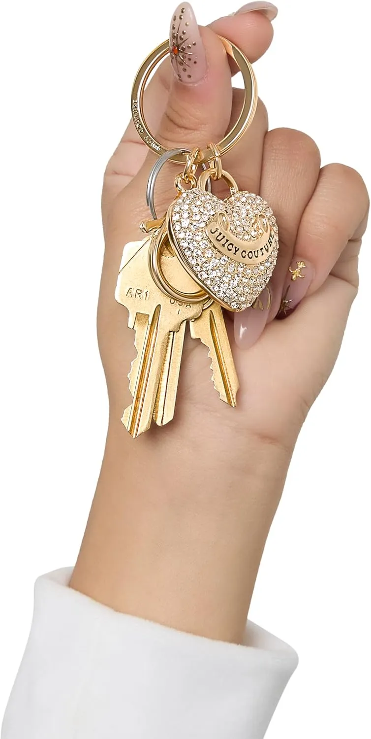 Juicy Couture Cute Keychains for Women, Gold-Tone Logo Key Chain with Clear Crystals, Purse Charms, Bag Charms, Juicy Gifts
