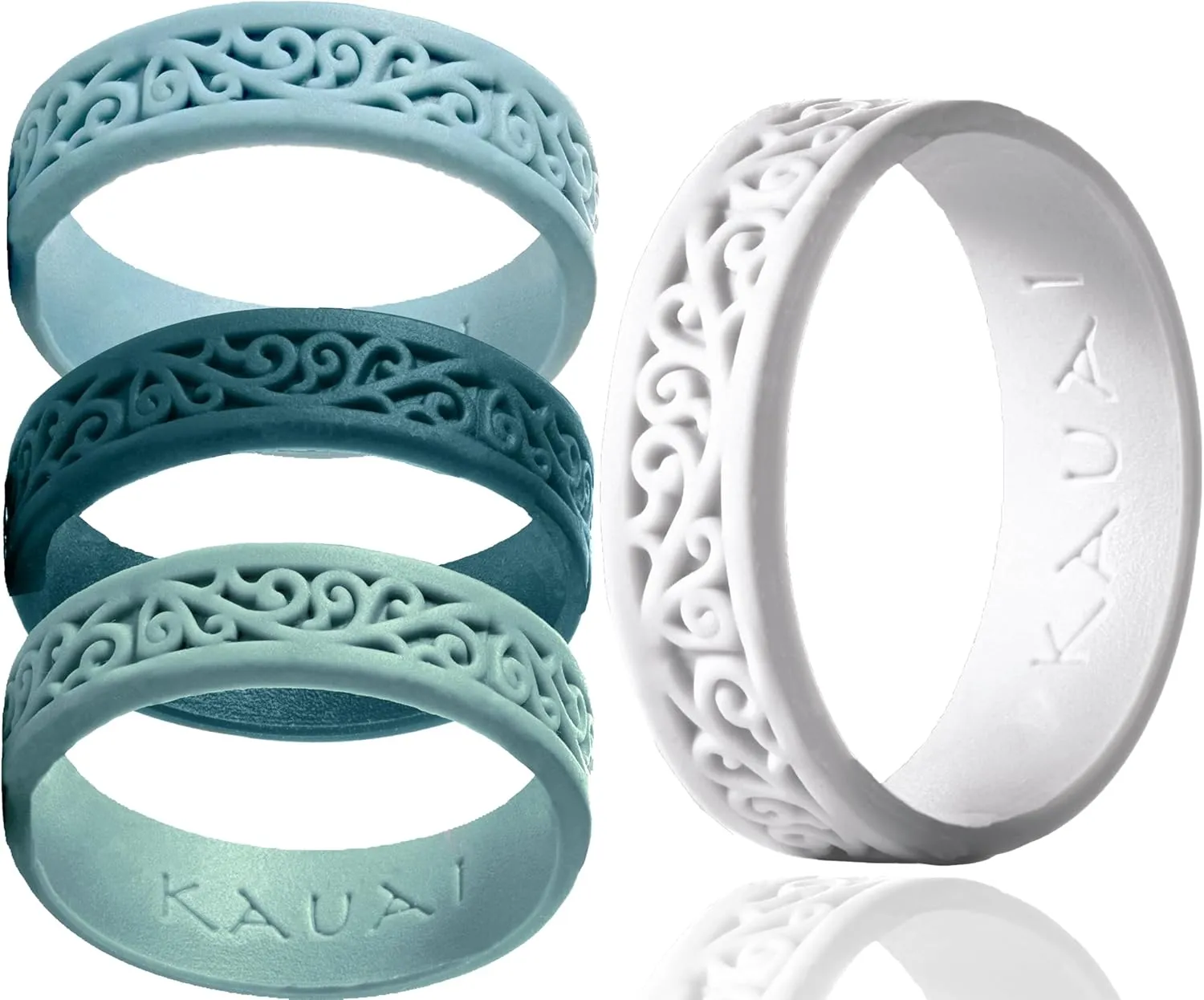 KAUAI Silicone Rings for Women  Soft and Pretty. Comfortable, Breathable, Stackable Rings. Lightweight Rubber Womens Engagement Ring & Wedding Band. Womens thin Unisex Bands