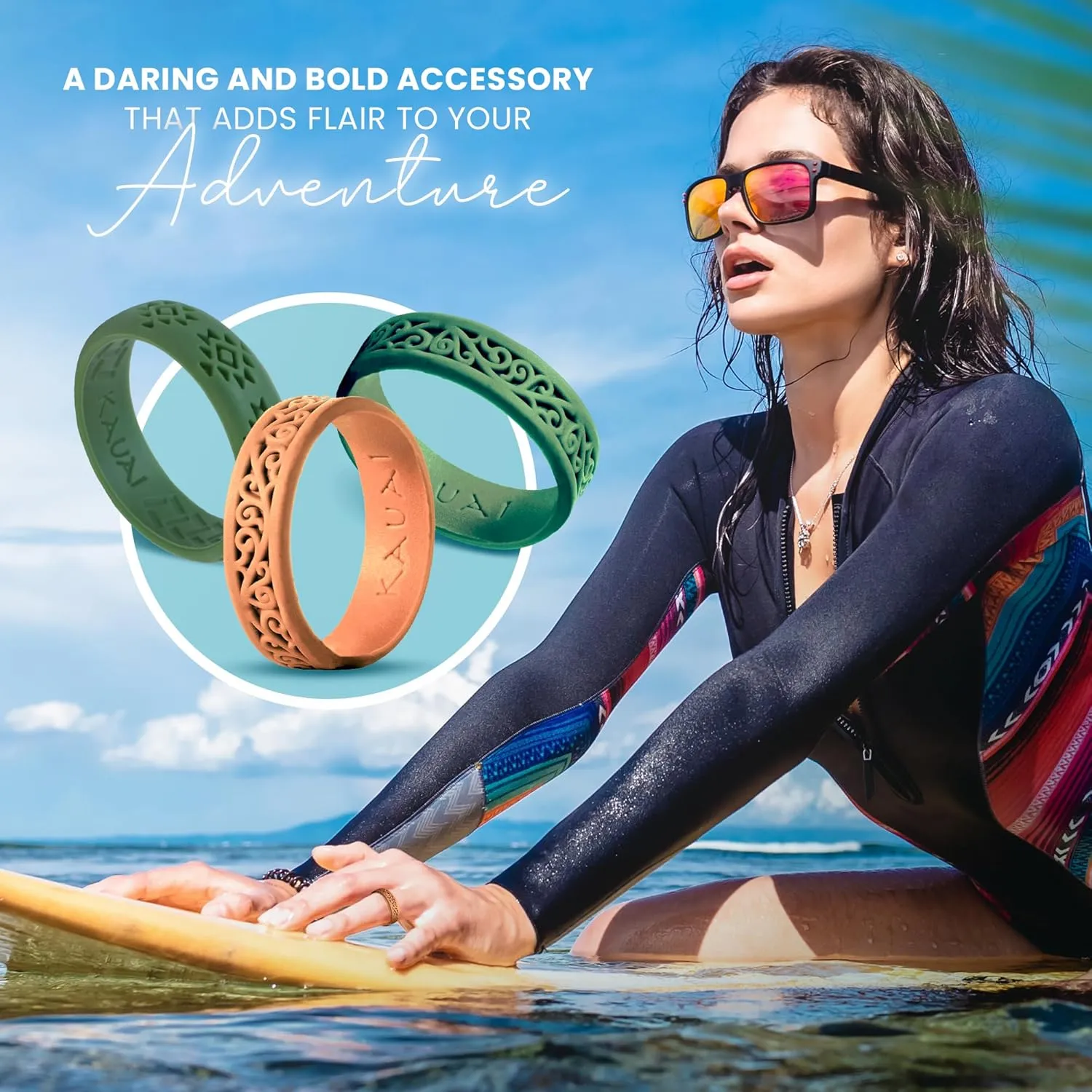 KAUAI Silicone Rings for Women  Soft and Pretty. Comfortable, Breathable, Stackable Rings. Lightweight Rubber Womens Engagement Ring & Wedding Band. Womens thin Unisex Bands