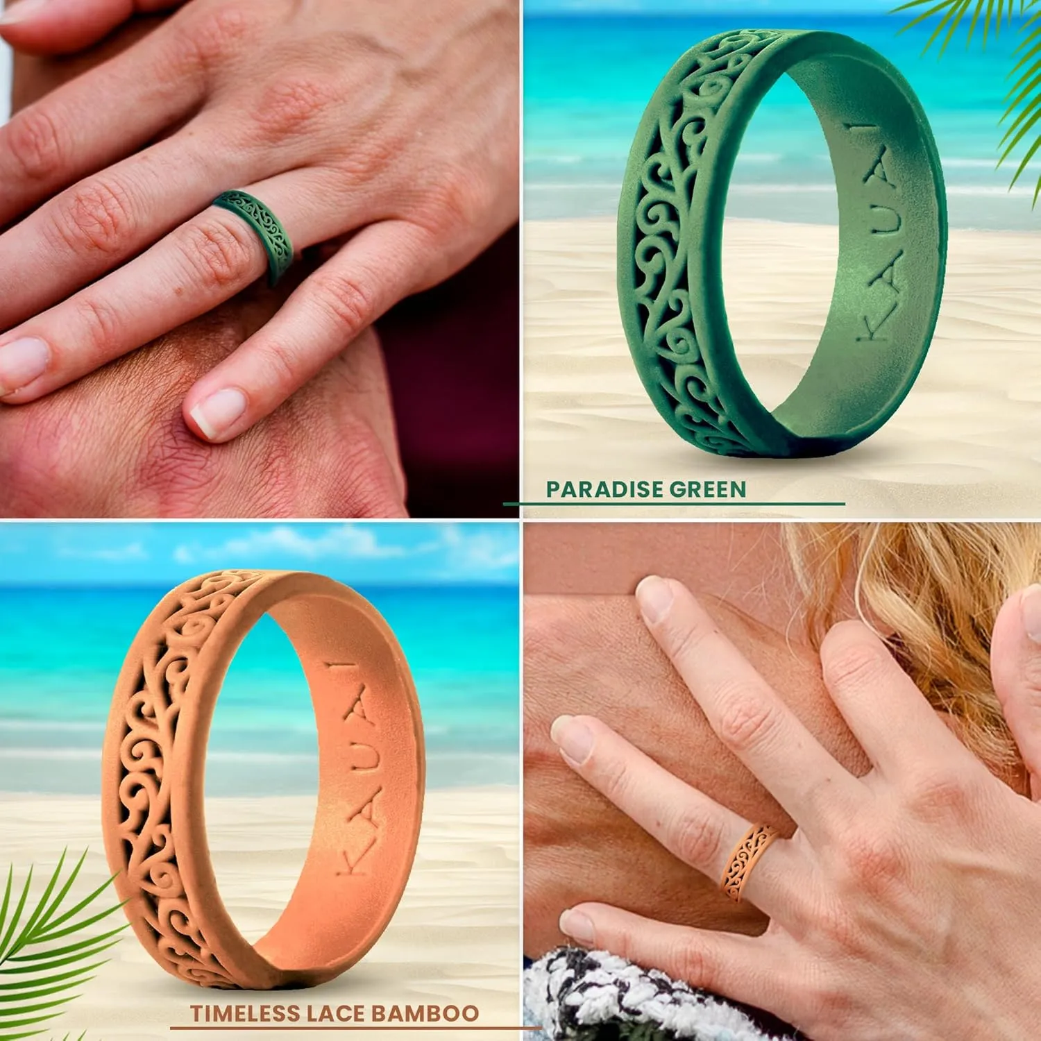 KAUAI Silicone Rings for Women  Soft and Pretty. Comfortable, Breathable, Stackable Rings. Lightweight Rubber Womens Engagement Ring & Wedding Band. Womens thin Unisex Bands