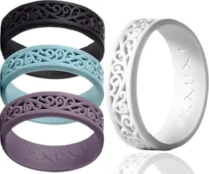 KAUAI Silicone Rings for Women  Soft and Pretty. Comfortable, Breathable, Stackable Rings. Lightweight Rubber Womens Engagement Ring & Wedding Band. Womens thin Unisex Bands