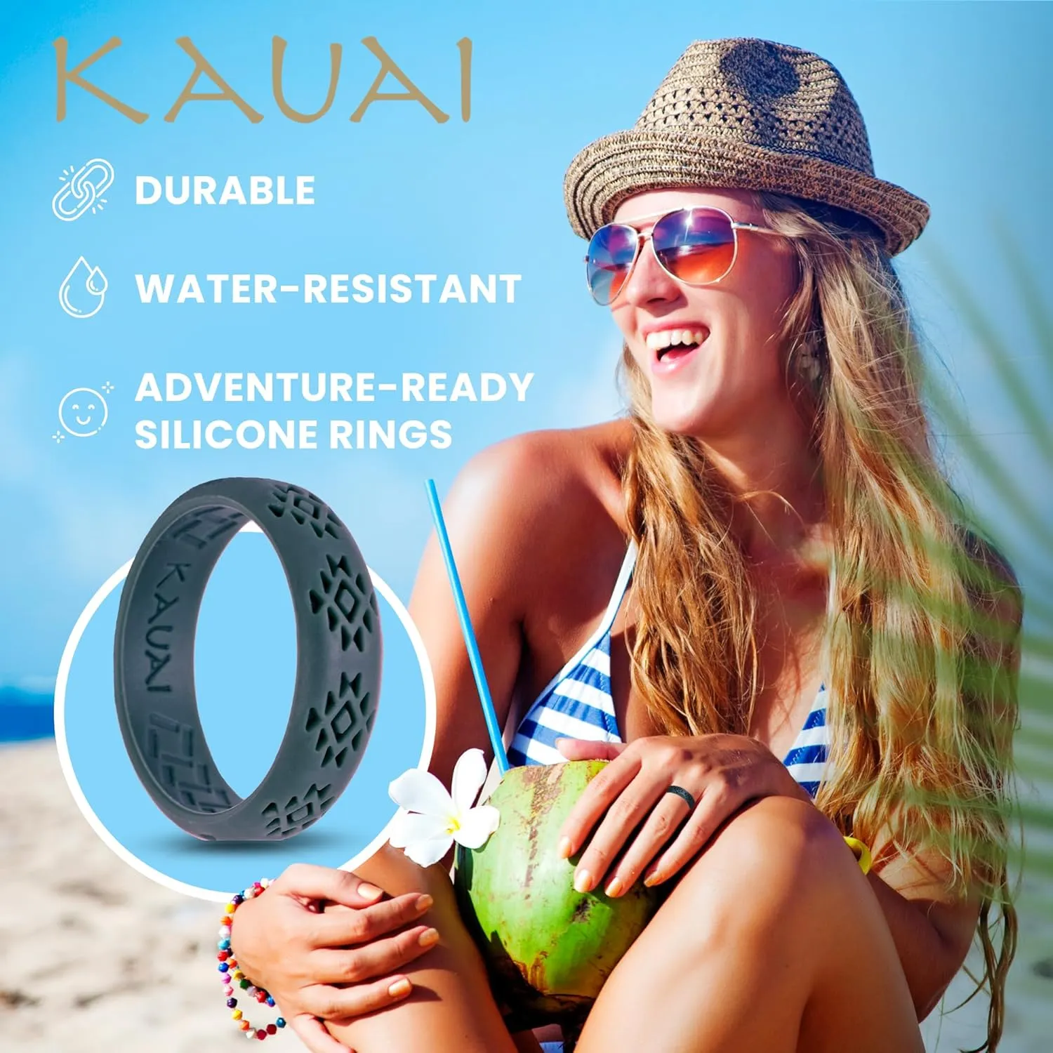 KAUAI Silicone Rings for Women  Soft and Pretty. Comfortable, Breathable, Stackable Rings. Lightweight Rubber Womens Engagement Ring & Wedding Band. Womens thin Unisex Bands