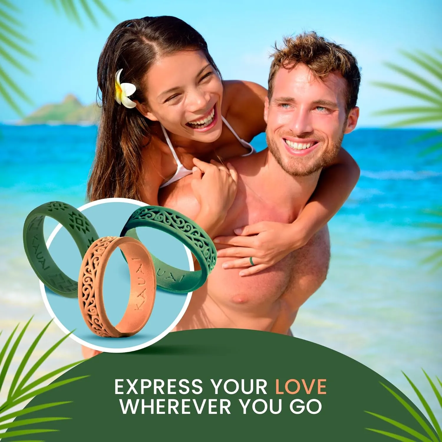 KAUAI Silicone Rings for Women  Soft and Pretty. Comfortable, Breathable, Stackable Rings. Lightweight Rubber Womens Engagement Ring & Wedding Band. Womens thin Unisex Bands