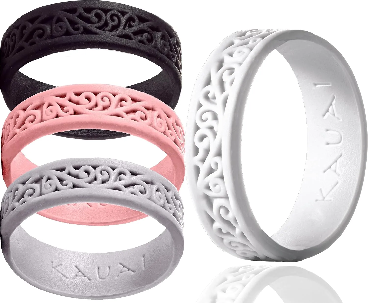 KAUAI Silicone Rings for Women  Soft and Pretty. Comfortable, Breathable, Stackable Rings. Lightweight Rubber Womens Engagement Ring & Wedding Band. Womens thin Unisex Bands