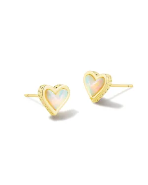 Kendra Scott Framed Ari Heart Gold Stud Earrings in White Opalescent Resin