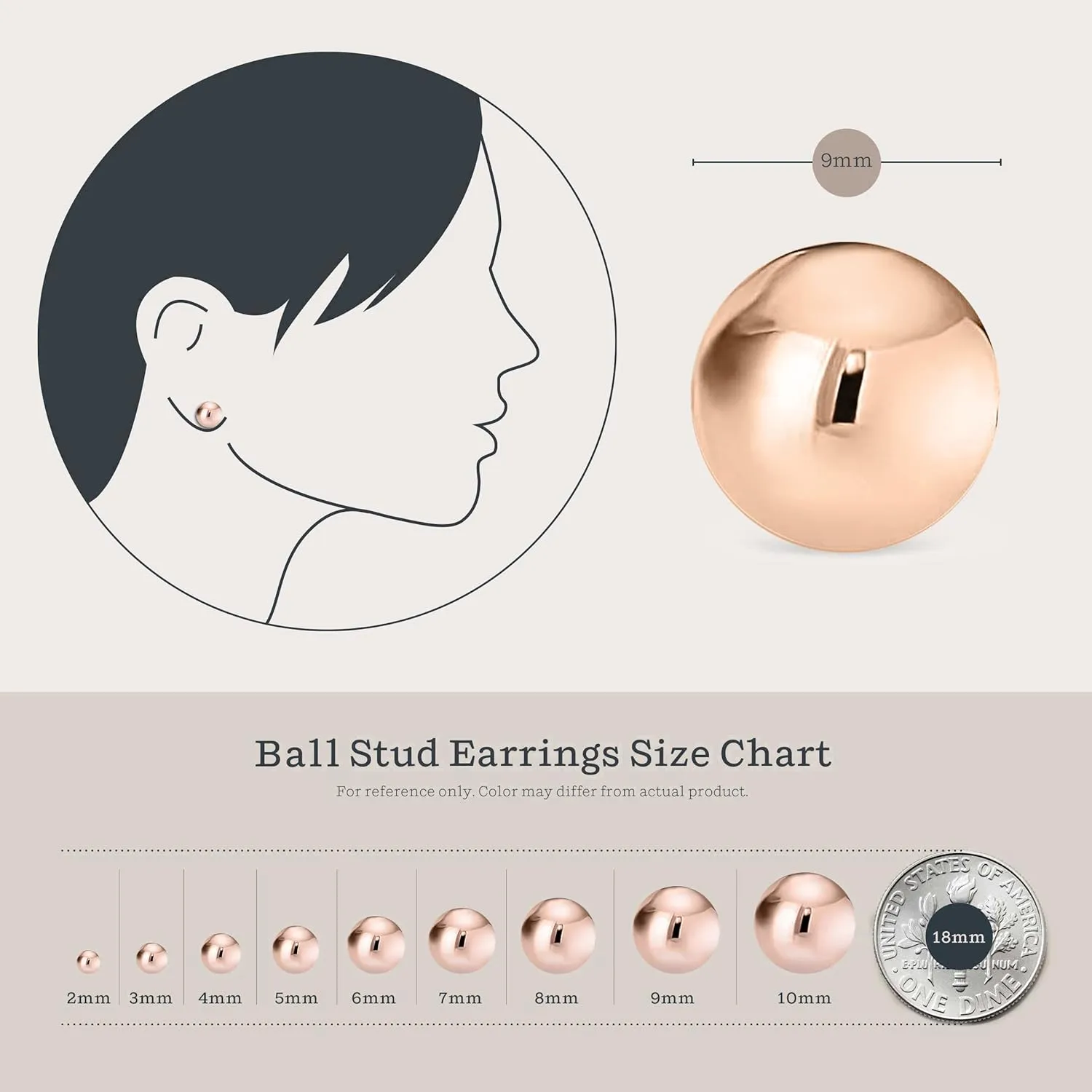 KEZEF Sterling Silver Ball Stud Earrings for Women - Hypoallergenic Lightweight Stud Earrings for Women | 2mm-16mm Ball Earrings in 14K Gold, Rose Gold or 925 Sterling Silver