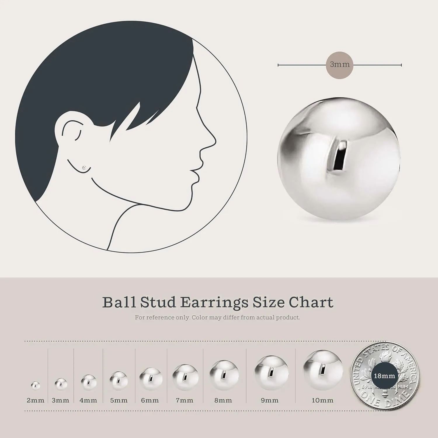 KEZEF Sterling Silver Ball Stud Earrings for Women - Hypoallergenic Lightweight Stud Earrings for Women | 2mm-16mm Ball Earrings in 14K Gold, Rose Gold or 925 Sterling Silver