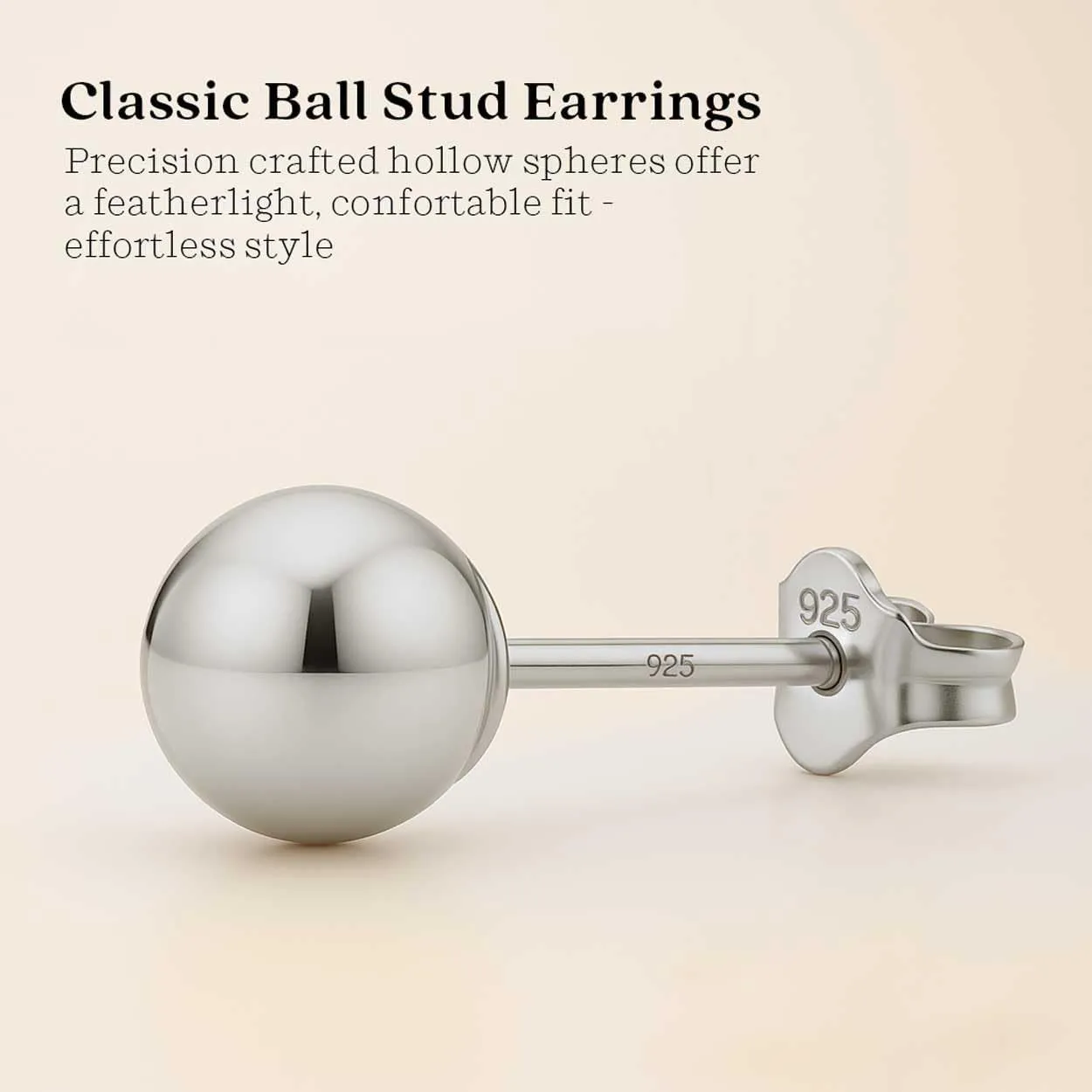 KEZEF Sterling Silver Ball Stud Earrings for Women - Hypoallergenic Lightweight Stud Earrings for Women | 2mm-16mm Ball Earrings in 14K Gold, Rose Gold or 925 Sterling Silver