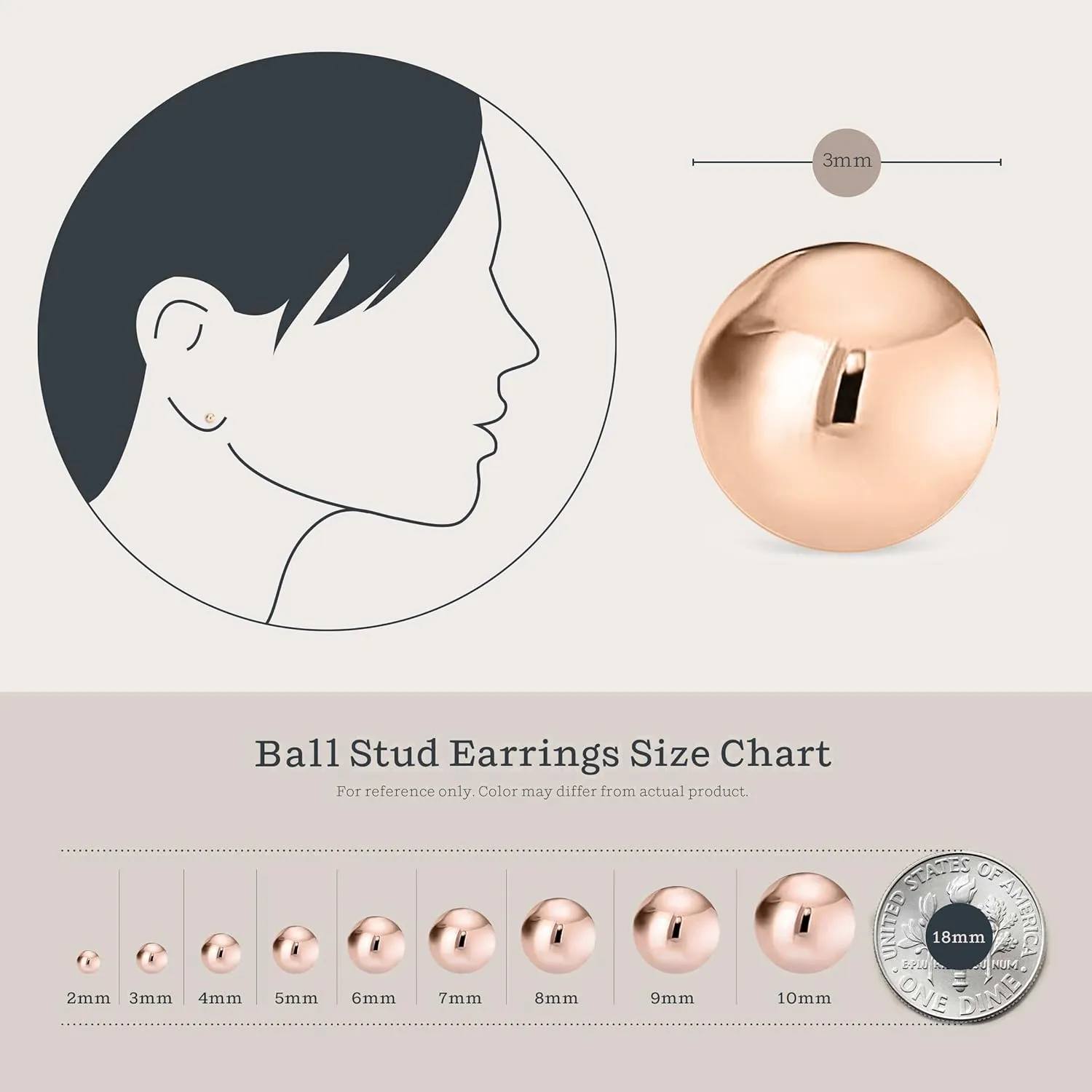 KEZEF Sterling Silver Ball Stud Earrings for Women - Hypoallergenic Lightweight Stud Earrings for Women | 2mm-16mm Ball Earrings in 14K Gold, Rose Gold or 925 Sterling Silver