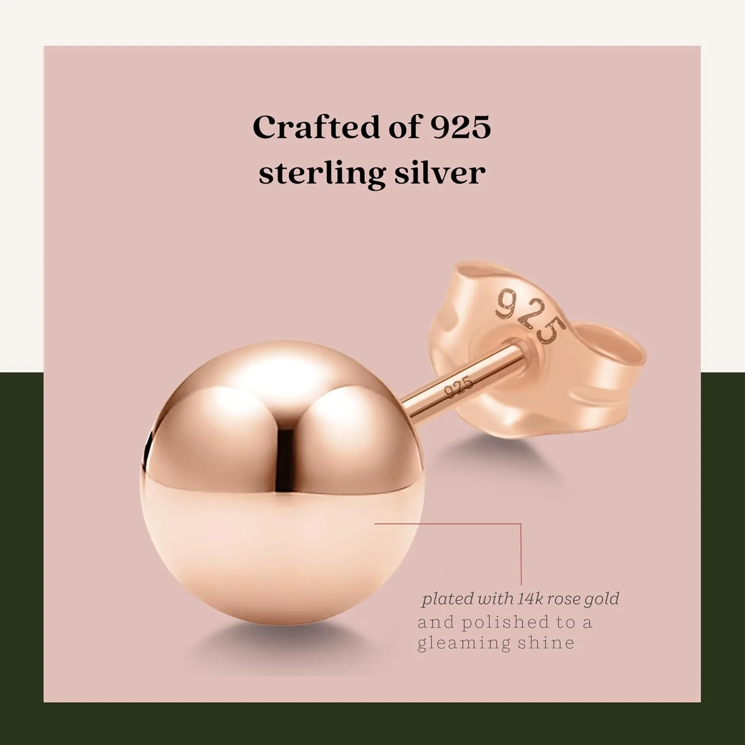 KEZEF Sterling Silver Ball Stud Earrings for Women - Hypoallergenic Lightweight Stud Earrings for Women | 2mm-16mm Ball Earrings in 14K Gold, Rose Gold or 925 Sterling Silver