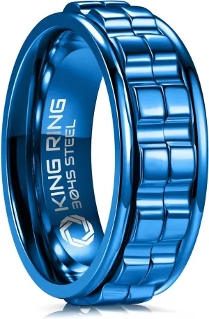 King Ring 8mm Wide Gear Spinner Rings  Ultra Polished Heavy Fidget Rings for Men & Women  Designed in USA